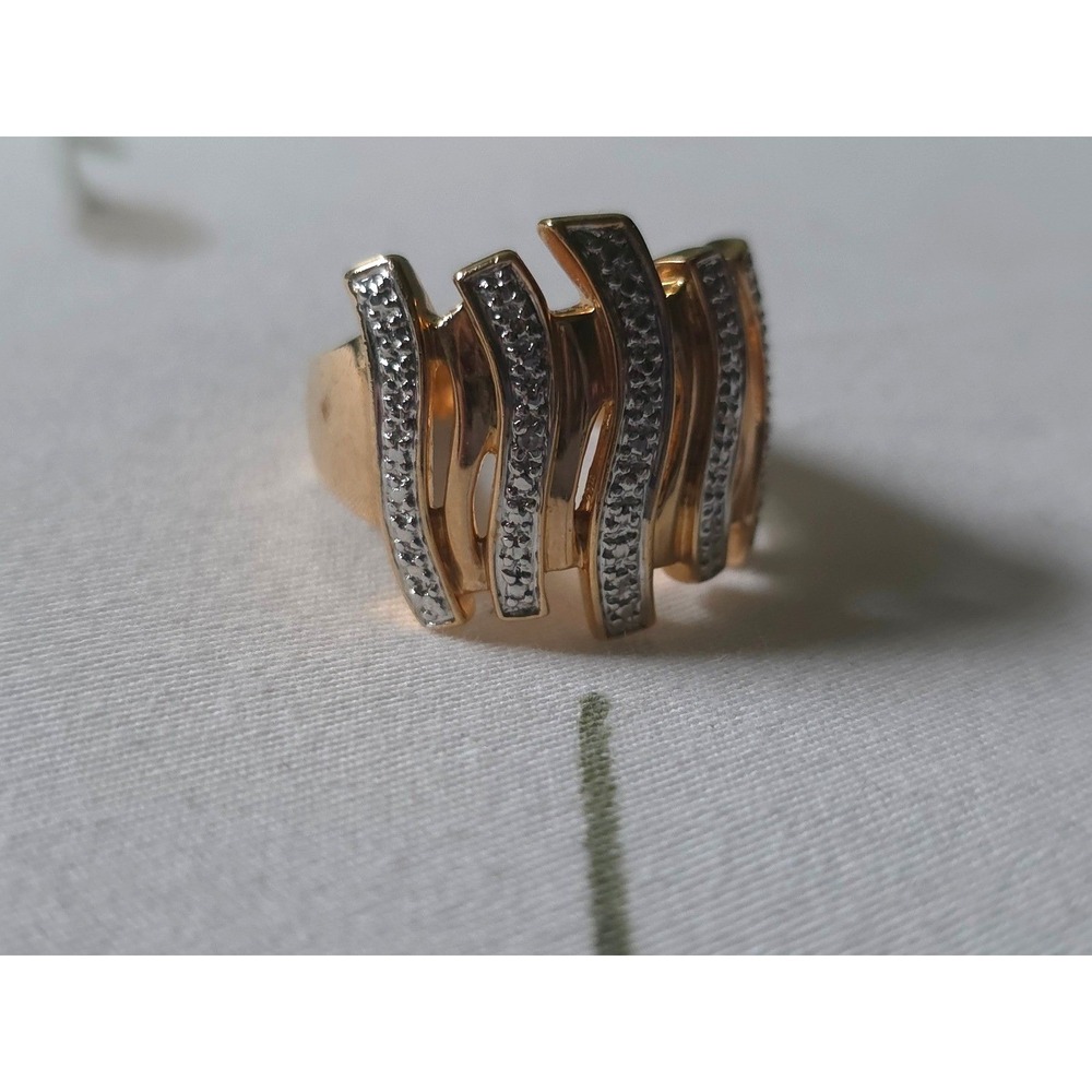 Vintage Gold Plated Sterling Silver 925 Wavy Statement Ring Size 9 Two Tone